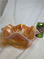 Dugan Peach Opalescent Ski Star Carnival Bowl 11"