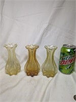 3 Imperial Glass Beaded Vases 5" tall