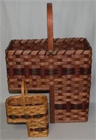 (2) Amish Handmade Woven Stair Step Baskets w/