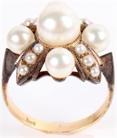 18K YELLOW GOLD RING WITH 17 PEARLS