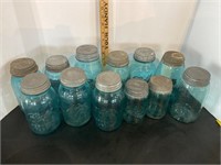Lidded Blue Mason Jars