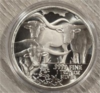 One Ounce Silver Round: Texas Steer