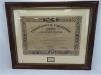 1876 Framed International Exhibition Award to