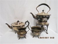 Silver plate footed teapot, teapot on warming