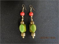 Coral and green stone earrings