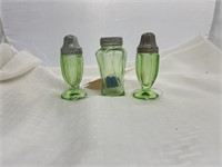 3 Green Salt/Pepper & Salt Shakers