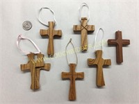 6 nice handcarved wooden cross ornaments