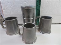 4 Piece Vintage Pewter (3 Mugs & 1 Goblet)