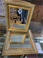 2 DECORATIVE GOLD FRAMED MIRRORS - 14 X 14 “ AND
