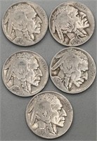 (5) Buffalo Nickels: 1-1936 P, 2-1936 D, 2-1937 P