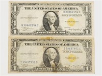 (2) 1935A $1 Silver Certificate Yellow Seal WWII