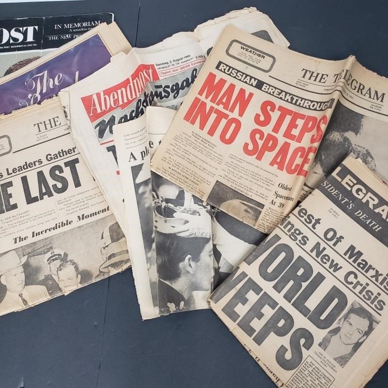 OLD NEWSPAPERS MOON, KENNEDY, ROYAL WEDDING