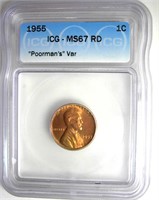 1955 Cent ICG MS67 RD "Poorman's" Var