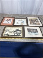 5 pieces of assorted Framed artwork
