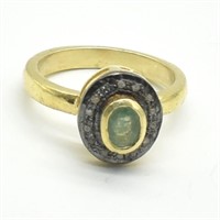 Gold plated Sil Diamond Emerald(0.95ct) Ring