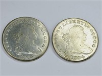 Two 1804 Liberty Draped Bust Copy, Coins
