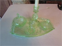 green glass vanity set