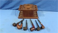 Vintage Pipe Stand w/Copper Tobacco Humidifier &