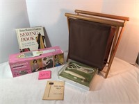 Steam iron, electric. scissors sewing book & caddy