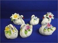 Lot Of China Floral Swans