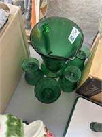 Green Depression Glass Vase and Glassware