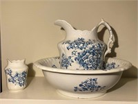Blue & White Pitcher, Bowl & Vase