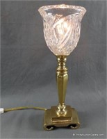Heavy Asian Inspired Glass Shade Candlestick Lamp