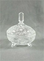 Pinwheel Cut Glass 3 Toed Covered Candy Dish