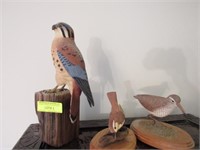 Three Assorted Hand Carved Wood Birds, Signed