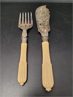 Victorian Silver Plate Serving Fork & Knife Bone