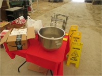4 Caution wet floor signs, stainless mixing bowl