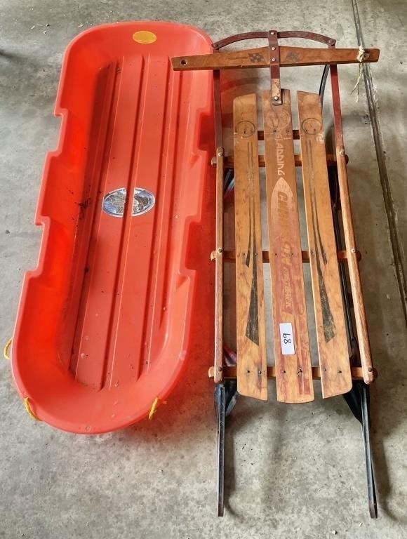Vintage Champion snow sled, plastic sled