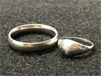 2 STERLING SILVER BAND RINGS SIZE 4 & 11 3/4