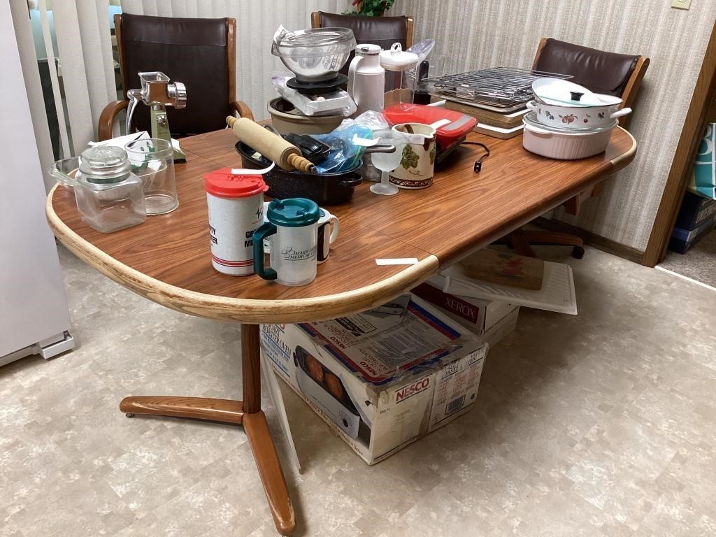 Oval Wooden Kitchen Table w/ Rolling Chairs
