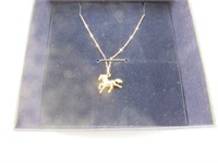 14K Yellow Gold Running Horse Pendant Necklace