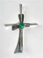 Large Sterling Jade Cross Pendant 22 Grams