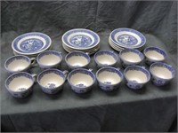Blue Willow Cups & Saucers (12) -Buffalo China USA