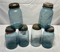 6 pcs. Antique Blue Glass Ball Canning Jars