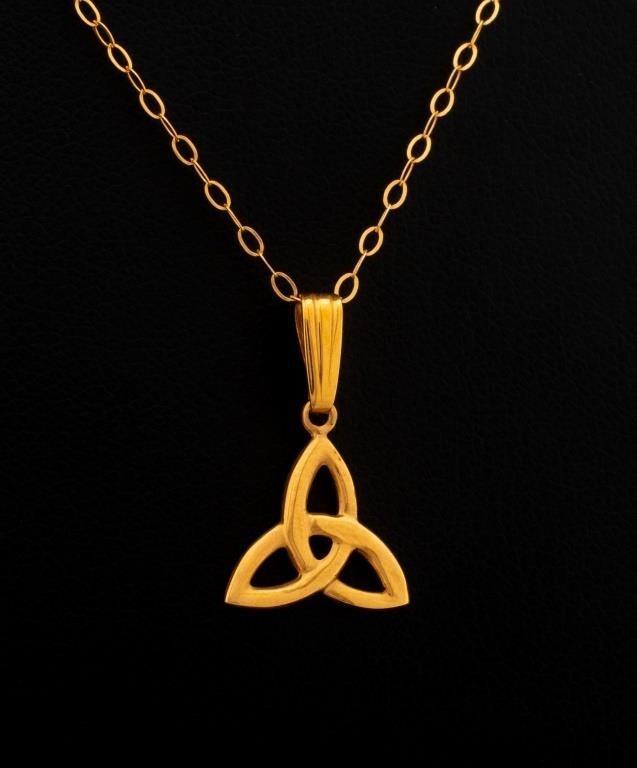 14K Yellow Gold Triquetra Symbol Pendant Necklace