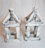 (2) White Candle Holder Houses