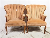 2 Vintage Mauve Velour Queen Anne Side Chairs