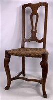 Mahogany urn back side chair, rush seat, cabriole