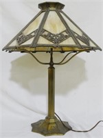 Antique Slag Glass Panel Lamp - 25"