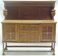 Oak Barley Twist Carved Buffet w/ Rack