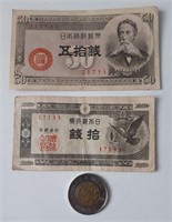 1947 10 Sen et 1948 50 Sen, billets du Japan