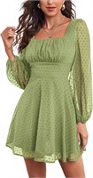 $47  Polka Dots Square Neck Dress XS Green