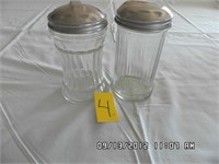 Pair of 2 Glass Sugar Bottles w/steel lids