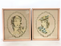 Vintage Victorian style framed lady prints