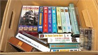 box of railroad VHS tapes