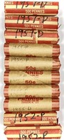 (10) Rolls 1950's Wheat Cent Penny Lot